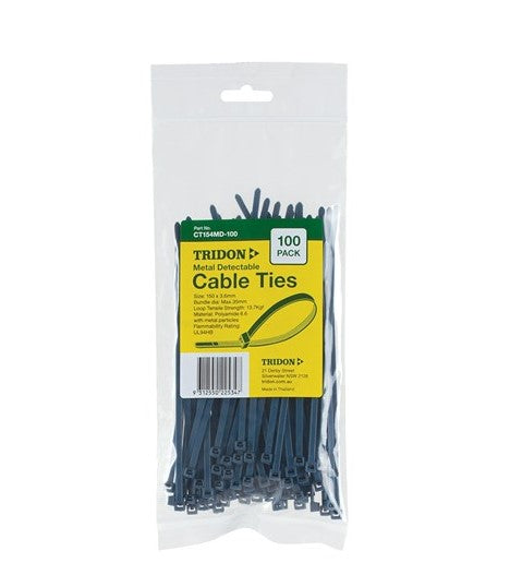 Tridon Metal Detectable Cable Ties 150 X 4mm 100 Pack CT154MD-100 Cable Ties Tridon