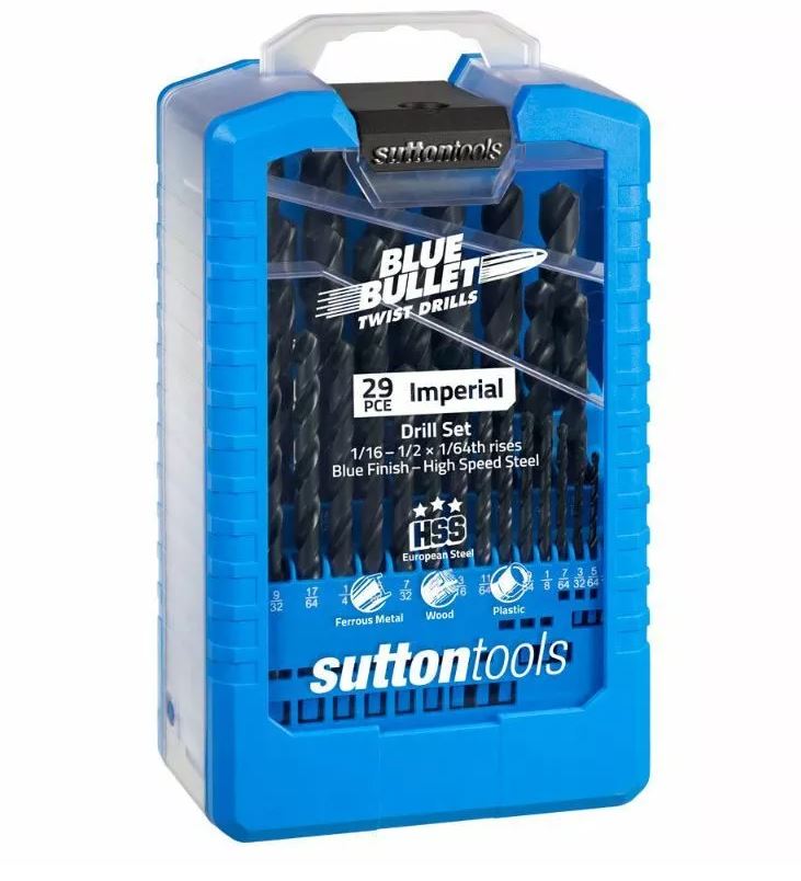 Sutton Blue Bullet Jobber HSS Drill Set S3 Blue 29 pieces 1/16-1/2 x 1/64 D102S3 Drill Bit Sutton Tools