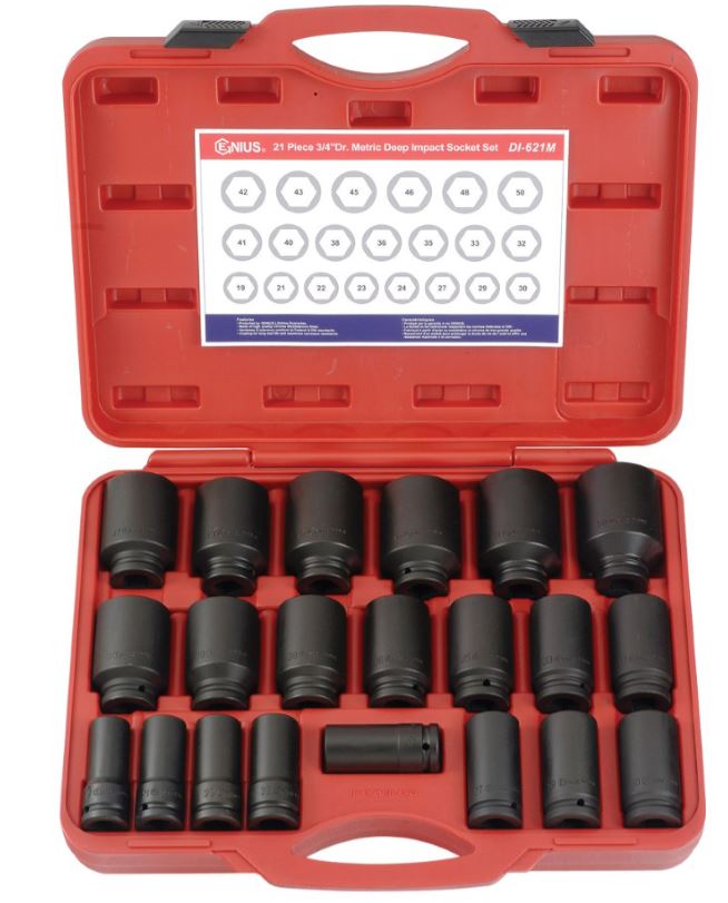 Genius Tools 21 Piece 3/4" Dr. Metric Deep Impact Socket Set DI-621M Pick Up In Store Socket Set Genius