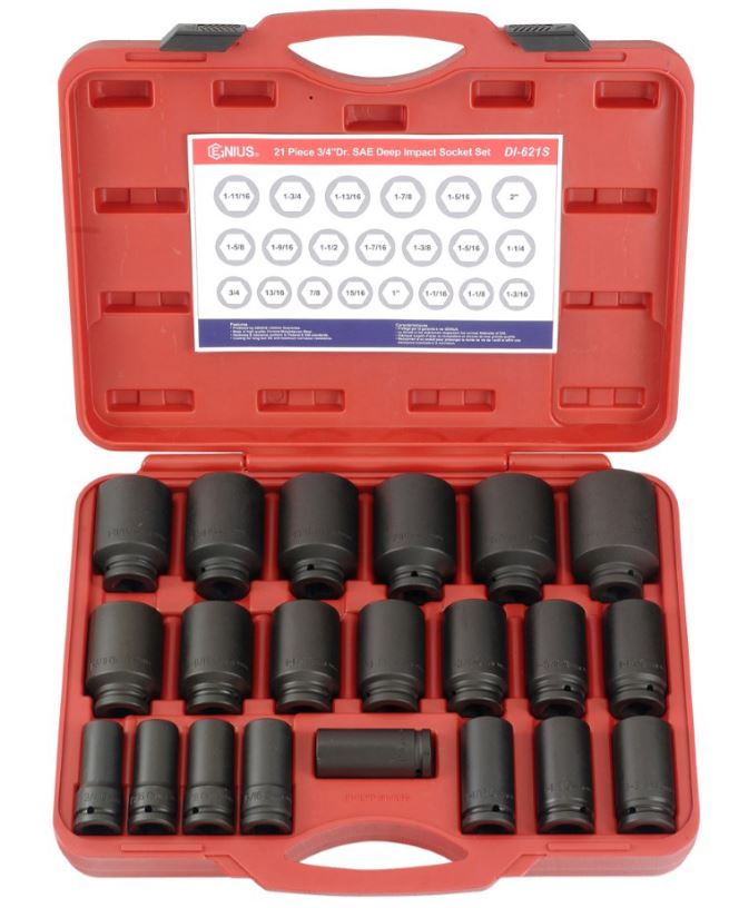 Genius Tools 21 Piece 3/4" Dr. SAE Deep Impact Socket Set DI-621S Pick Up In Store Socket Set Genius