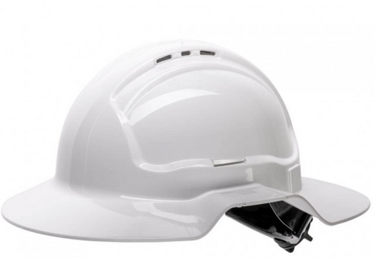 Tuffgard Broad Brim White Vented Hard Hat w/ ratchet harness FRTGBB57RWW0000 Hard Hat Tuffgard