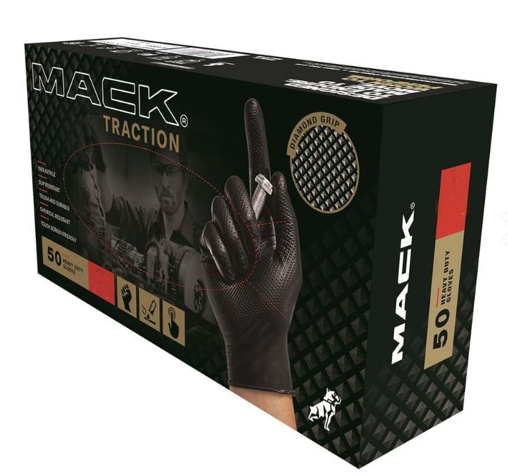 Mack Traction Nitrile Disposable Glove Box 50 MKGTRACTIBB Small to 2 Ex Large Gloves Mack