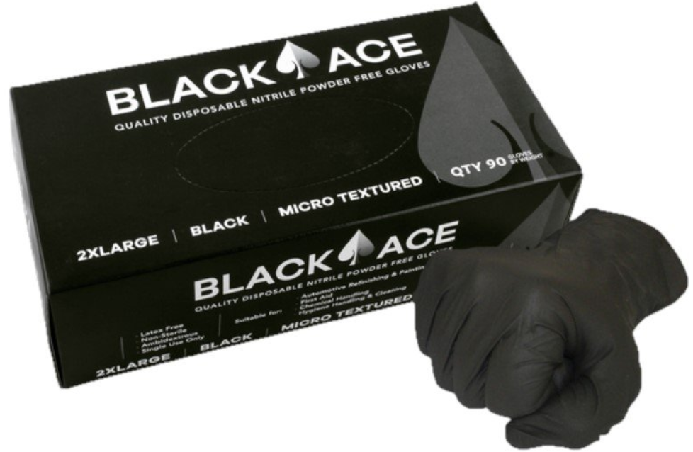 MaxiSafe Black Ace Disposable Nitrile Gloves Unpowdered Box of 90-100 Sizes S to 2XL GNB205 Gloves Maxisafe