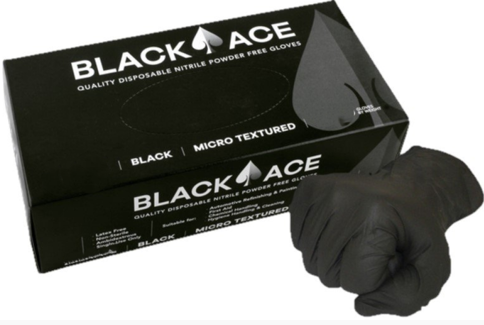 MaxiSafe Black Ace Disposable Nitrile Gloves Unpowdered Box of 90-100 Sizes S to 2XL GNB205 Gloves Maxisafe