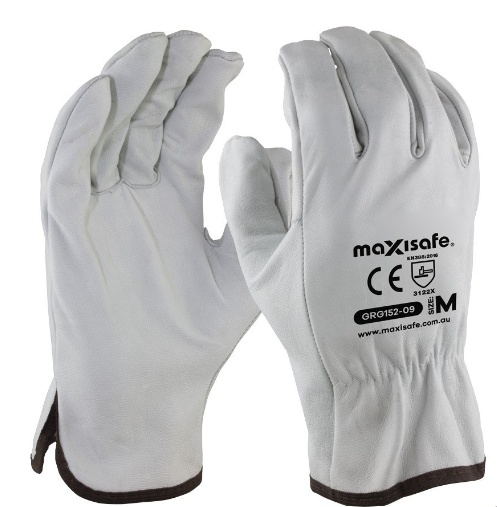 Maxisafe Economy Full Grain Rigger Gloves White Sizes S to XL GRG152 Gloves Maxisafe