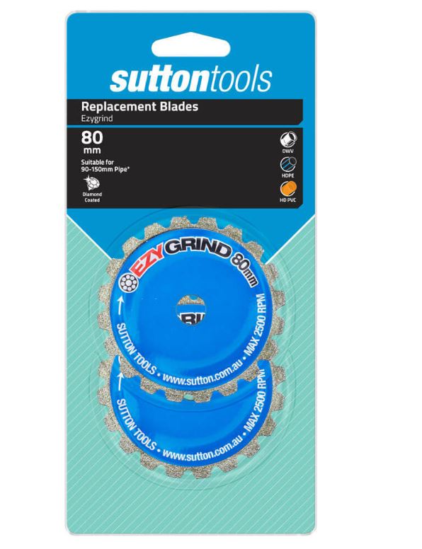 Sutton Tools 80mm Ezy Grind PVC 2 Pack Pipe Cutter Replacement Blades PVC H6010800 Discs Sutton Tools