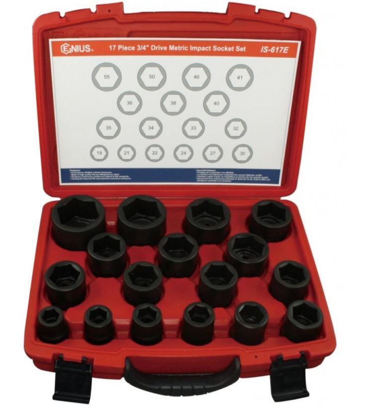 Genius Tools 17 Piece 3/4″ Dr. Metric Impact Socket Set IS-617E Pick Up In store Socket Set Genius