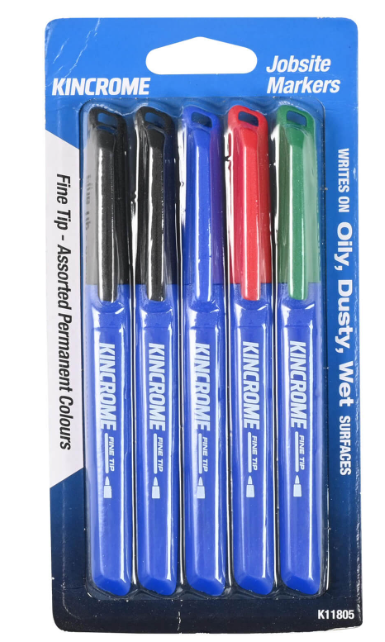 Kincrome Permanent Fine Tip Marker 5 Pack Assorted Colours K11805 Marker Kincrome