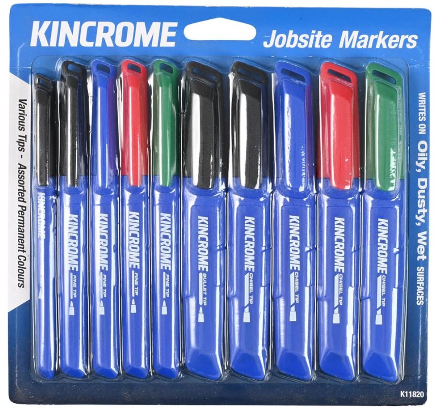 Kincrome Permanent Marker Starter Pack 10 Piece Assorted Colours K11820 Marker Kincrome