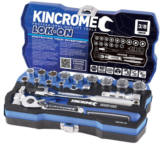 Kincrome Lok-On Socket Set 19 Piece 3/8" Drive Metric K27010 Socket Set Kincrome