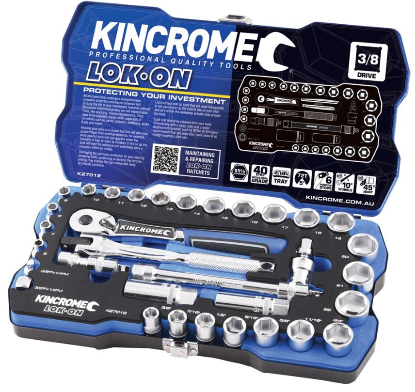 Kincrome Lok-On Socket Set 33 Piece 3/8" Drive Metric & Imperial K27012 Socket Set Kincrome