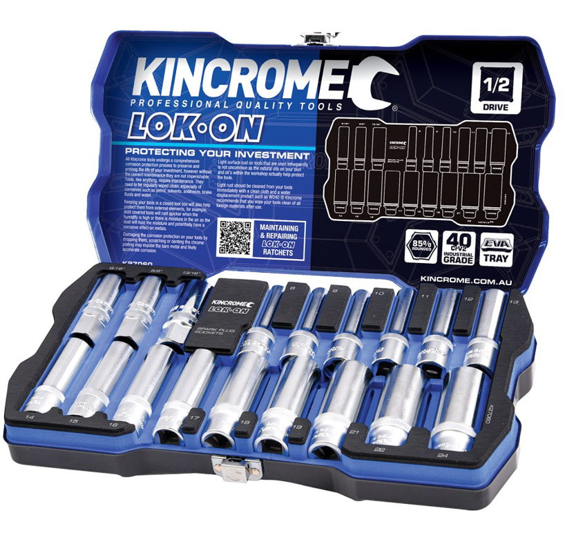 Kincrome LOK-ON Socket & Spark Plug Set 18 Piece 1/2" Drive K27060 Socket Set Kincrome