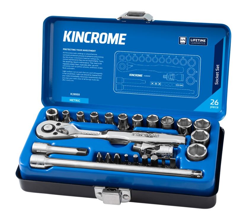 Kincrome Socket Set 26 Piece 1/4" Drive Metric K28000 Socket Set Kincrome