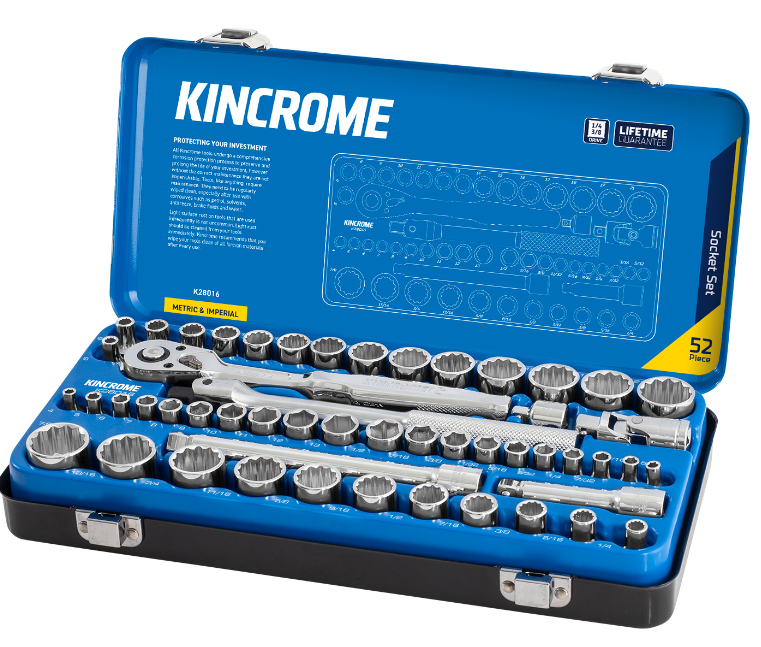 Kincrome Socket Set 52 Piece 1/4 & 3/8" Drive Metric & Imperial K28016 Socket Set Kincrome