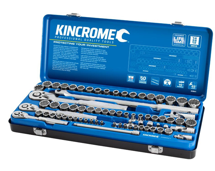 Kincrome Socket Set 74 Piece 1/4, 3/8 & 1/2" Drive Metric & Imperial K28041 Pick Up in Store Socket Set Kincrome