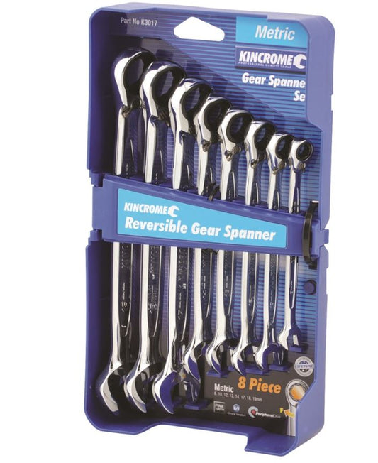 Kincrome Reversible Gear Spanner Set 8 Piece Metric K3017 Spanner Kincrome