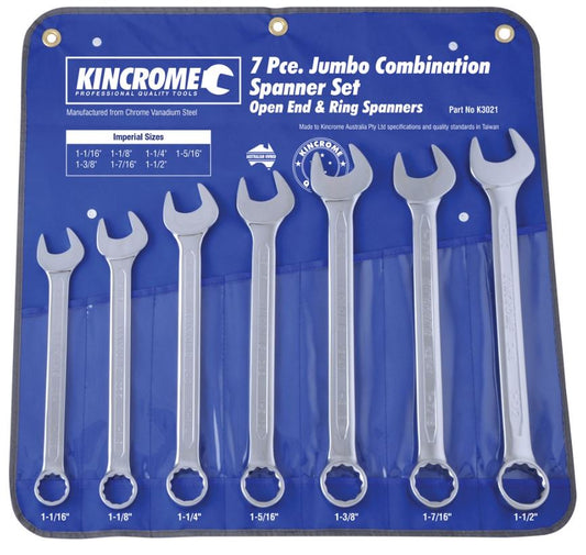 Kincrome Jumbo Combination Spanner Set 7 Piece Imperial K3021 Spanner Kincrome