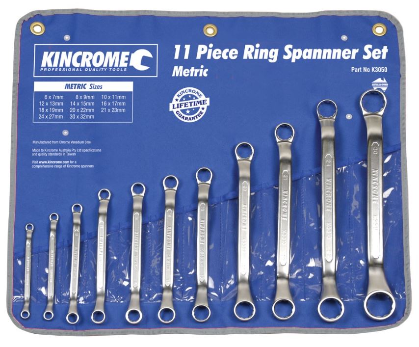 Kincrome Ring Spanner Set 11 Piece Metric K3050 Spanner Kincrome