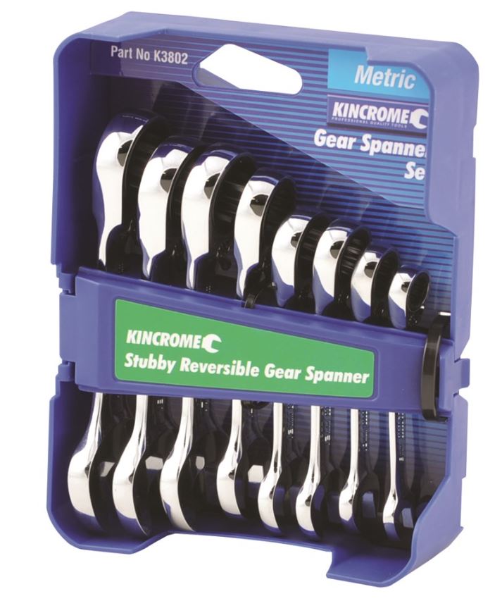 Kincrome Stubby Reversible Gear Spanner Set 8 Piece Metric K3802 Spanner Kincrome