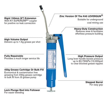 Macnaught Levergun- 450g Grease Gun, Underground Mining Zinc K45-01-11 Grease Gun Macnaught