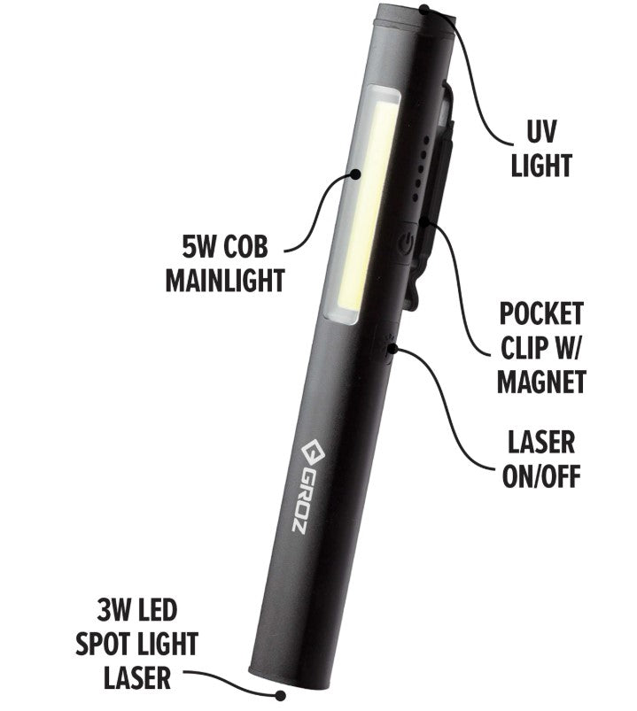 Groz Penlight with UV & Laser Rechargeable LED-175 penlight Groz