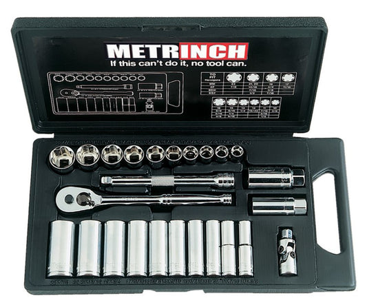 Metrinch 25 Piece 3/8" Dr Square Standard & Deep Wall Socket Set MET-0500 Socket Set Metrinch