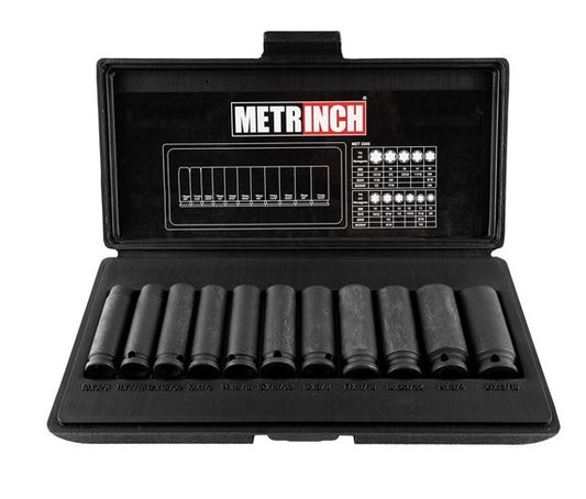 Metrinch Deep Wall Impact Socket Set 3/8" Drive 11 Piece MET-2305 Socket Set Metrinch