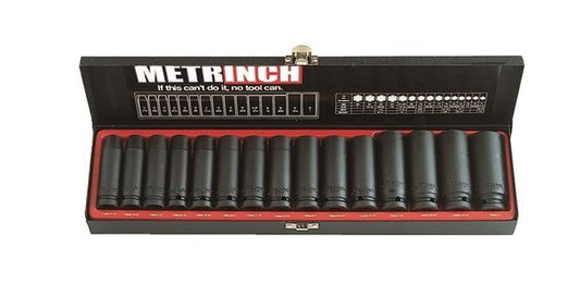 Metrinch Deep Wall Impact Socket Set 1/2" Drive 15 Piece MET-2450 Socket Set Metrinch