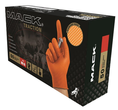 Mack Traction Nitrile Disposable Glove Box of 50 ORANGE Small to 2X Large MKGTRACTI Gloves Mack