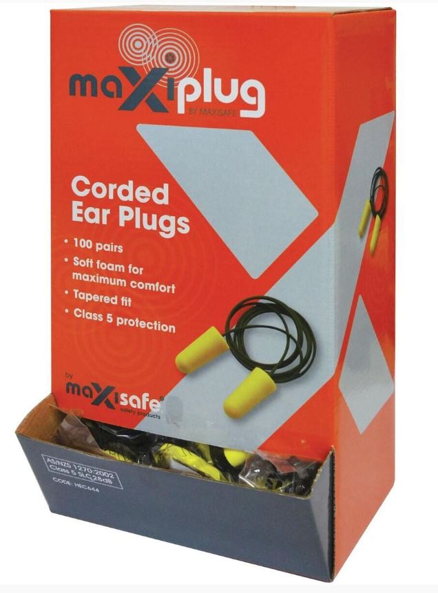 Maxisafe Tapered earplug, class 5 corded, box 100 pairs HEC644 Earplugs Maxisafe