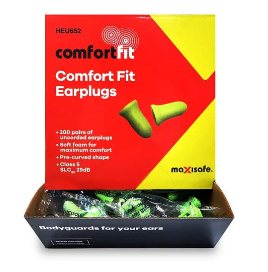 MAXISAFE Maxiplug Comfort Fit Earplugs Uncorded BOX 200 Pairs HEU652 Earplugs Maxisafe