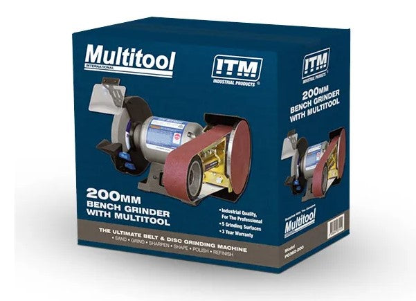 ITM Multitool Po362 Attachment On Tm400-200 ITM 200mm Bench Grinder - Bonus Mitre Table PO362-200 Pick Up In Store Grinder ITM