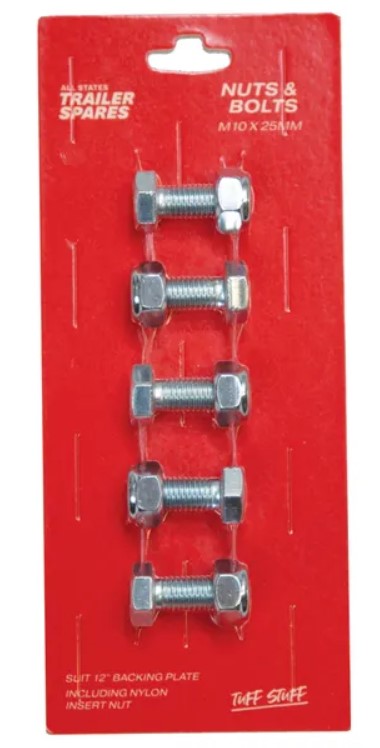 All States Trailer Nylon Insert Nuts & Bolts x 4 M10 x 25mm R5304 Screws and Nuts All States Trailer Spares