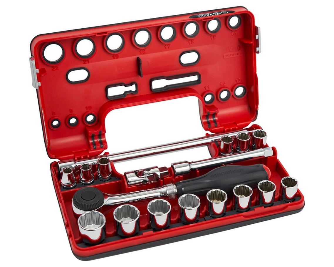 Sidchrome 3/8" Drive Metric 18 Piece Socket Set Detection Box With Dual Function Rotator Ratchet SCMT13151 Socket Set Sidchrome