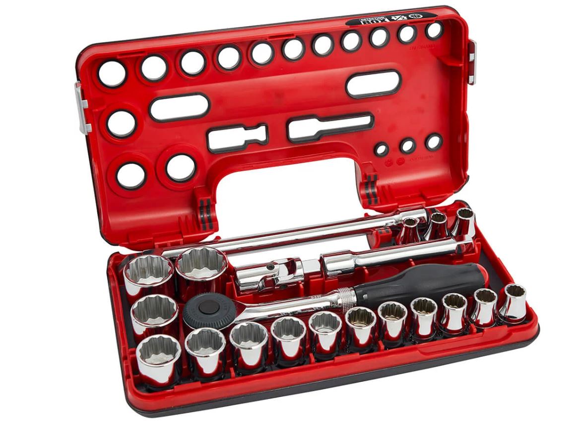 Sidchrome 1/2" Drive Metric 21 Piece Socket Set Detection Box With Dual Function Rotator Ratchet SCMT14151 Socket Set Sidchrome