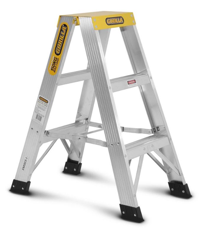 Gorilla 3-Step 0.9m 150kg 3FT Aluminium Double Sided Industrial Ladder SM003-I Pick Up In Store Gorilla Hartman Group Gorilla Hartman Group