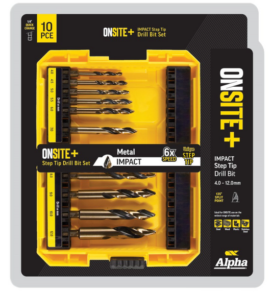 Alpha 10 Piece ONSITE Plus Impact Step Tip Drill Set SM10ST Drill Bit Alpha