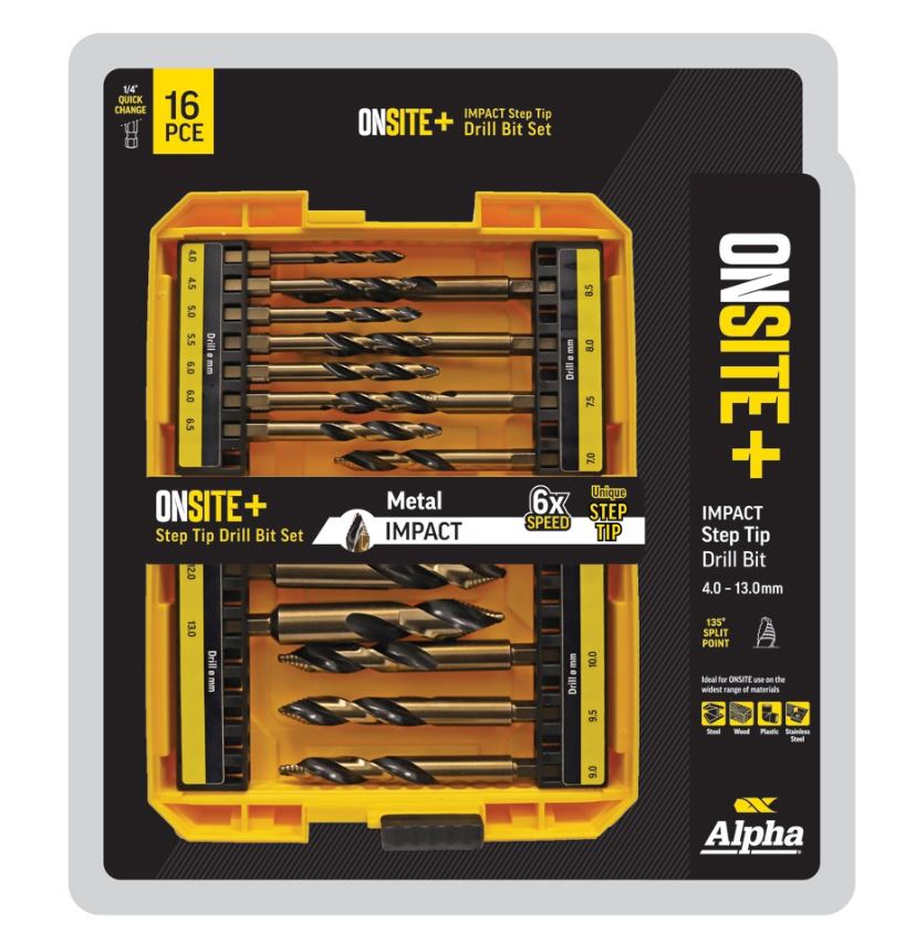 Alpha 16 Piece ONSITE Plus Impact Step Tip Drill Set SM16ST Drill Sets Alpha