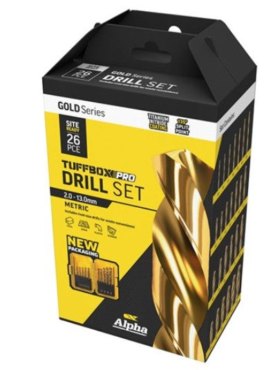 Alpha 26 Piece Alpha Gold Series Site Ready Metric Tuffbox Pro Drill Set SM26TP Drill Sets Alpha