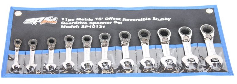 SP Tools Gear Drive ROE Spanner Set 15° Offset Stubby Metric 11pc SP10131 Spanner Set SP Tools