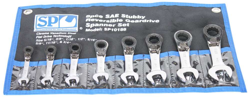 SP Tools Gear Drive ROE Spanner Set - 15° Offset Stubby SAE 8pc SP10188 Spanner Set SP Tools