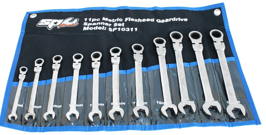 SP Tools Gear Drive ROE Spanner Set - Flex Head - Metric- 11pc SP10311 Spanner Set SP Tools