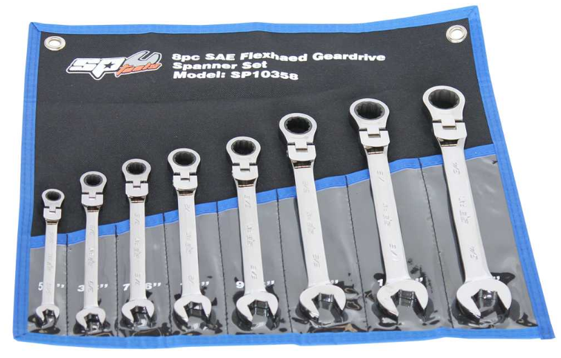 SP Tools Gear Drive ROE Spanner Set - Flex Head - SAE - 8pc SP10358 Spanner Set SP Tools