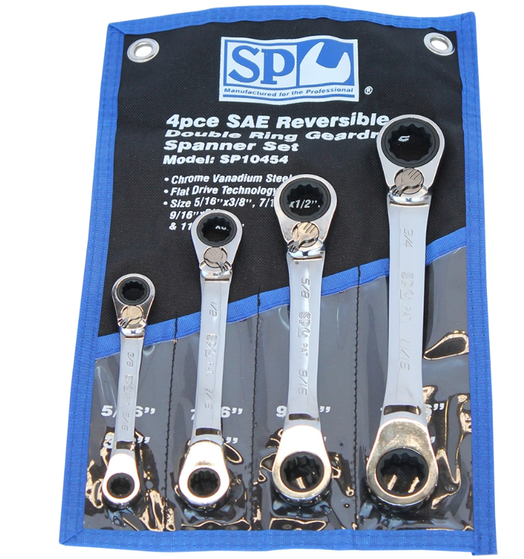 SP Tools Double Ring Gear Drive Spanner Set - 15° Offset - SAE - 4pc SP10454 Spanner Set SP Tools