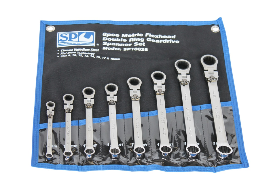 SP Tools Double Ring Gear Drive Spanner Sets - Flex Head - Metric 8pc SP10628 Spanner Set SP Tools