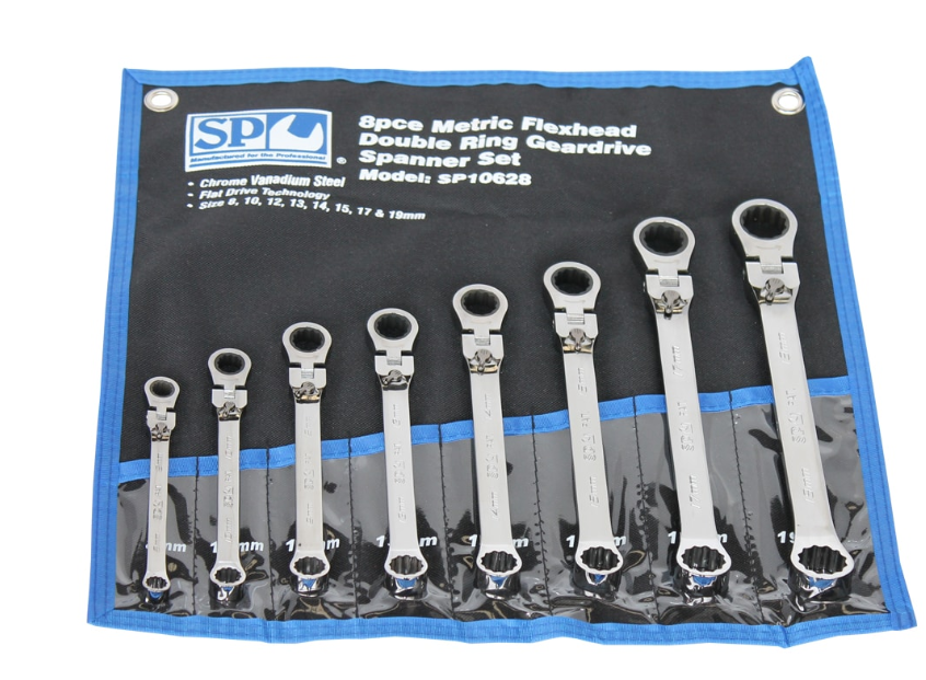 SP Tools Double Ring Gear Drive Spanner Sets - Flex Head - SAE 6pc SP10676 Spanner Set SP Tools