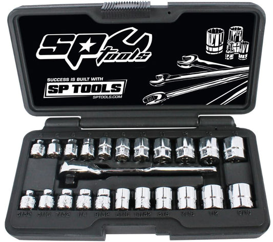 SP Tools 1/4"Dr Socket Set 6PT- Low Profile (Stubby) Metric SAE - 23pc SP20121 Socket Set SP Tools