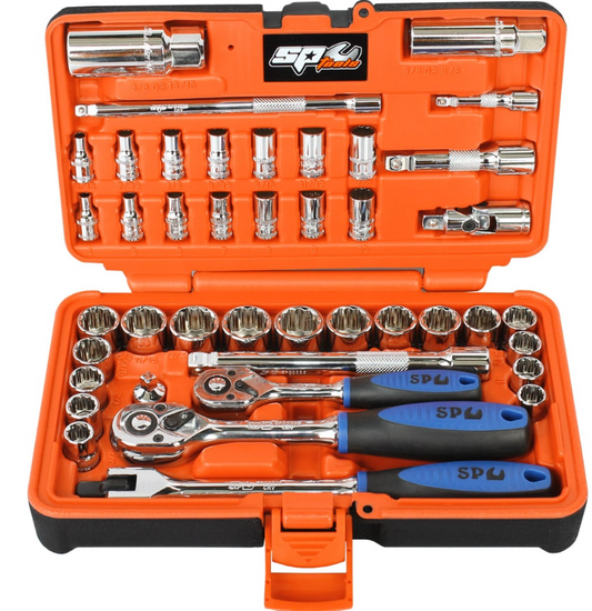 SP Tools 1/4"Dr & 3/8"Dr Socket Set in X-Case - 12pt Metric/SAE - 42pc SP20601 Socket Set SP Tools