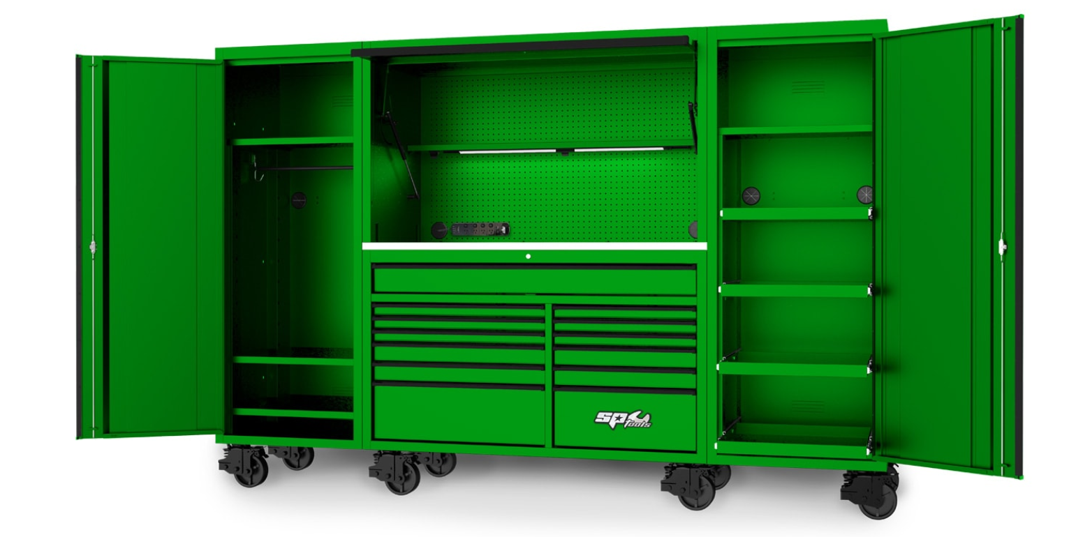 SP Tools USA Sumo Series Wide Roller Cabinet - 13 Drawer – Green/Black SP44725G Pick Up In Store Cabinet SP Tools