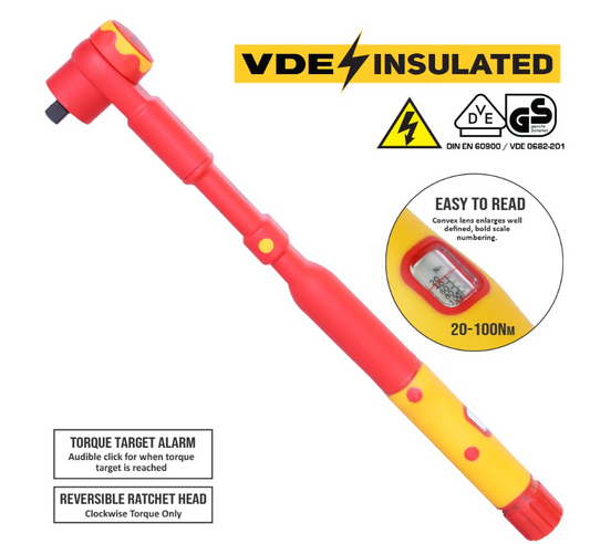 SP Tools Torque Wrench - 3/8" Micrometer - VDE Insulated - 20 to 100Nm SP95252 Torque Wrench SP Tools